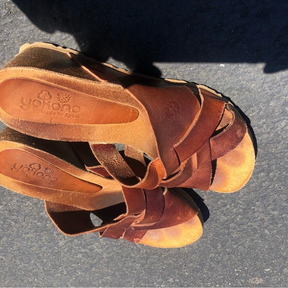 Yokono Women's  Brown Leather Cork Wedge Slip On  Crisscross Sandals Size 39/8.5 - Picture 10 of 14